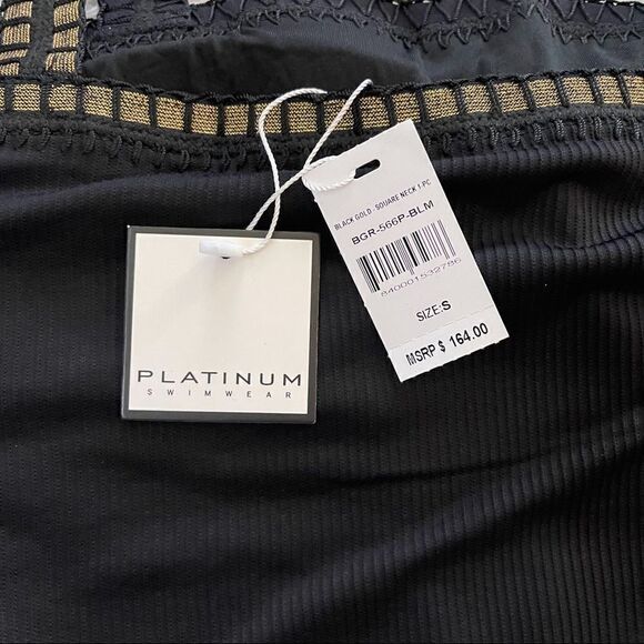 Platinum Swimwear Black Square Neck One Piece Swimsuit with Gold Trim SZ S BNWT - Picture 8 of 14